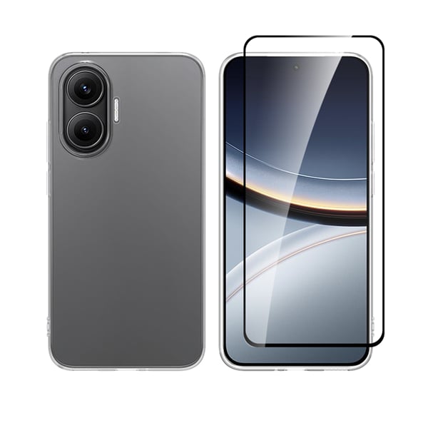 Vivid Set Gelly Back Cover Σιλικόνης / Tempered Glass Σετ με Τζαμάκι Μαύρο (Poco F7)