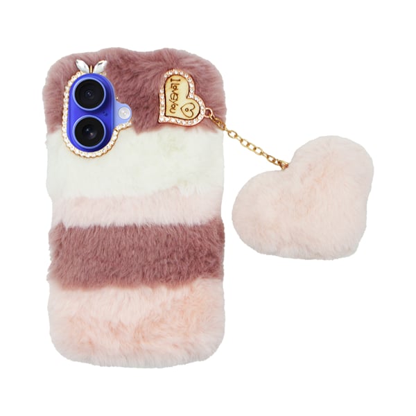 Vivid Fluffy Plush Caseβ Heart-shaped Chain Apple Iphone 16 Pink 5213015676220