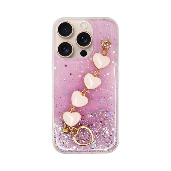 Vivid Glitter Case Heart Chain Hand Strap Apple Iphone 16 Pro Pink 5213015676503