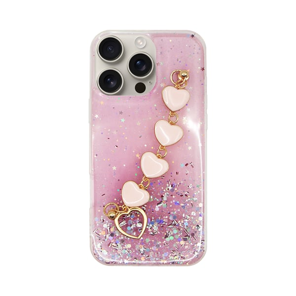 Vivid Glitter Case Heart Chain Hand Strap Apple Iphone 16 Pro Max Pink 5213015676510