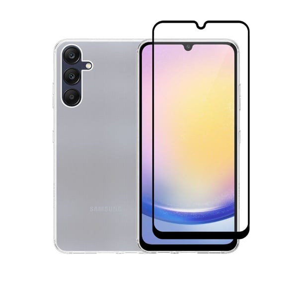 Vivid Back Cover Tempered Glass / Σιλικόνης Σετ με Τζαμάκι Μαύρο (Samsung Galaxy A25)