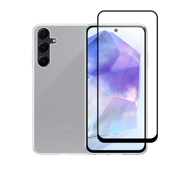 Vivid Set Gelly Back Cover Tempered Glass / Σιλικόνης Σετ με Τζαμάκι Μαύρο (Galaxy A55)