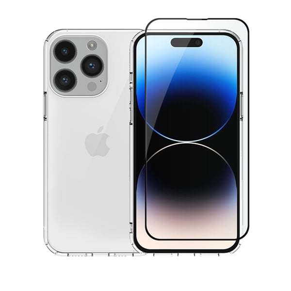 Vivid Set Back Cover Σιλικόνης / Tempered Glass Σετ με Τζαμάκι Μαύρο (iPhone 15 Pro)