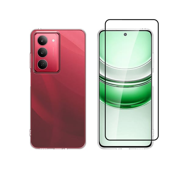 Vivid Set Gelly Back Cover Tempered Glass / Σιλικόνης Σετ με Τζαμάκι Μαύρο (Realme 14x 5G)