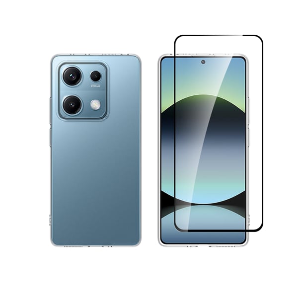 Vivid Set Gelly Back Cover Tempered Glass / Σιλικόνης Σετ με Τζαμάκι Μαύρο (Redmi Note 14s)