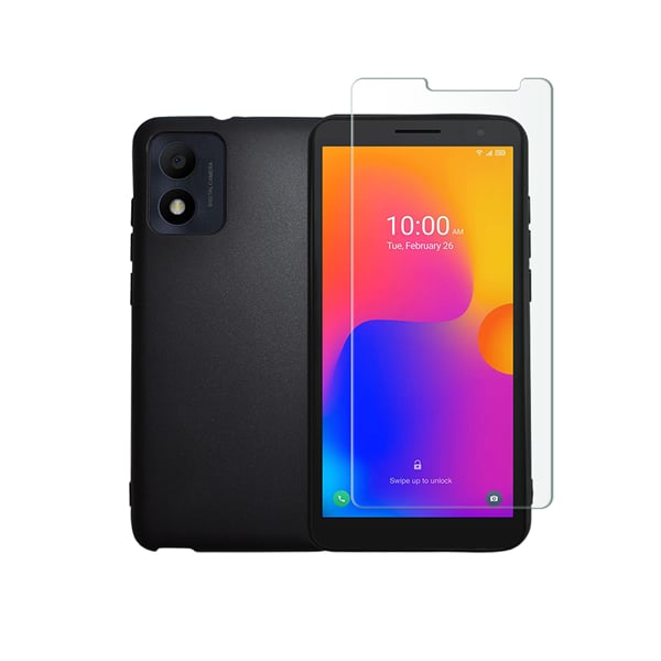 Vivid Back Cover Σιλικόνης Σετ με Τζαμάκι Μαύρο (Alcatel 1B 2022)