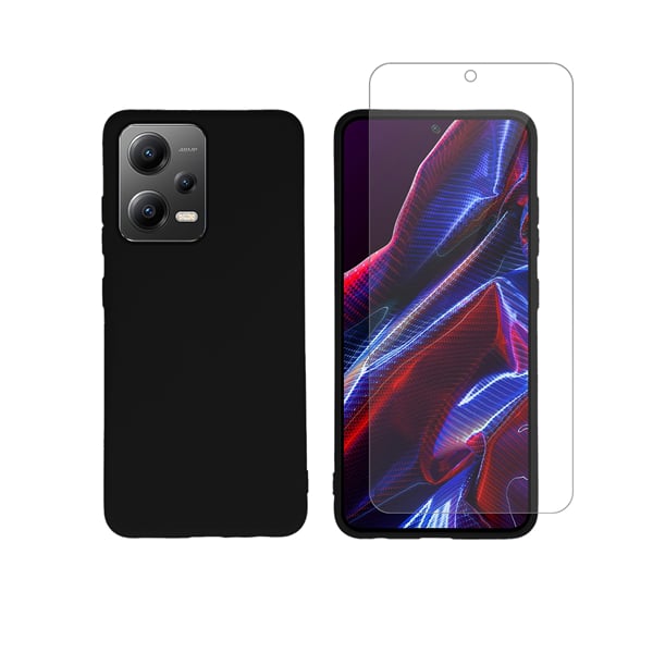 Vivid Set with Tempered Glass Back Cover Σιλικόνης Σετ με Τζαμάκι Μαύρο (Poco X5)