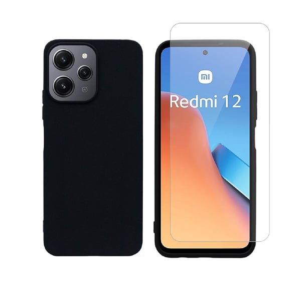 Vivid Set Back Cover Σιλικόνης / Tempered Glass Σετ με Τζαμάκι Μαύρο (Redmi 12 4G / Redmi 12 5G)