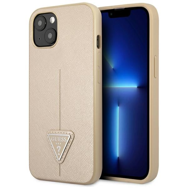 Guess Saffiano Triangle Logo Back Cover Πλαστικό Μπεζ (iPhone 13 mini)