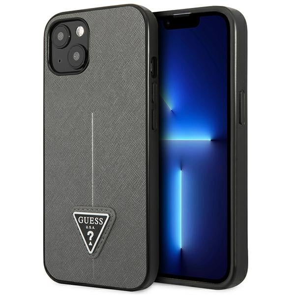 Guess Saffiano Triangle Logo Back Cover Πλαστικό Ασημί (iPhone 13 mini)