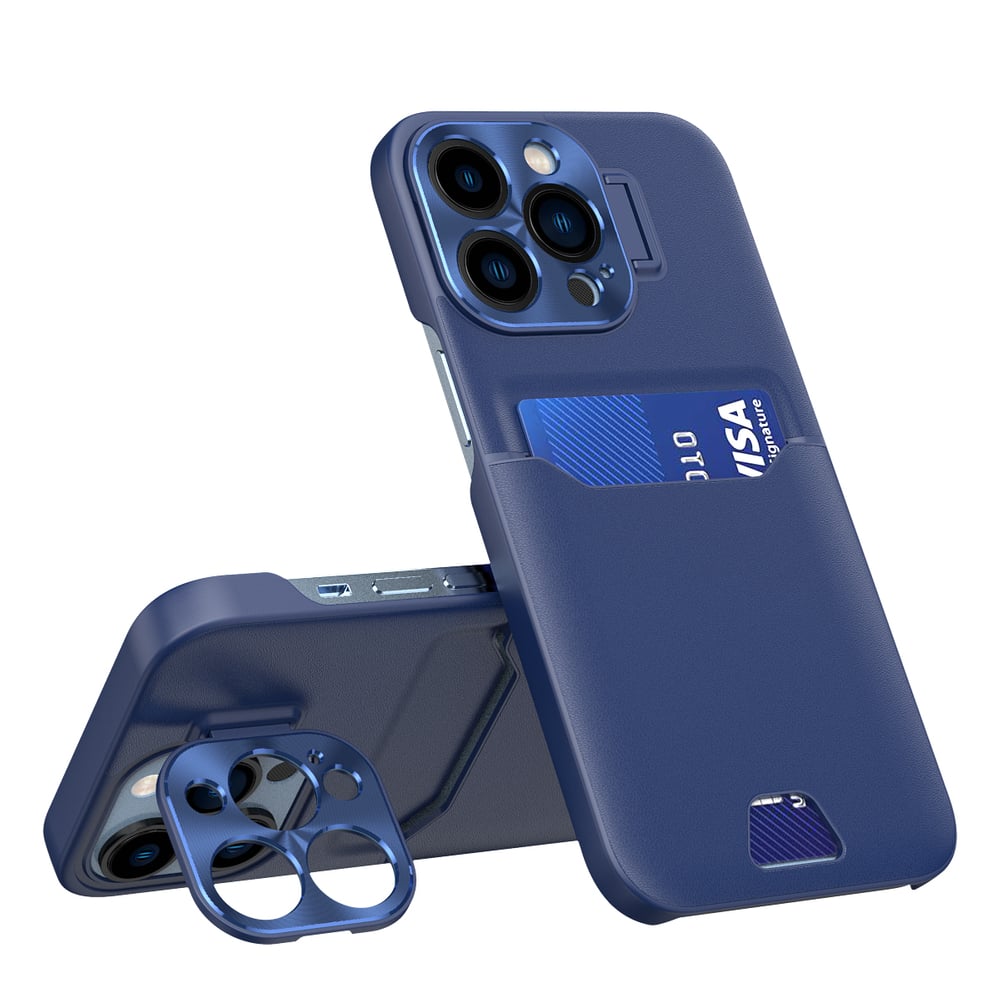 Hurtel Stand Case Back Cover Δερματίνης με Υποδοχή για Κάρτες Μπλε (iPhone 14 Pro Max)
