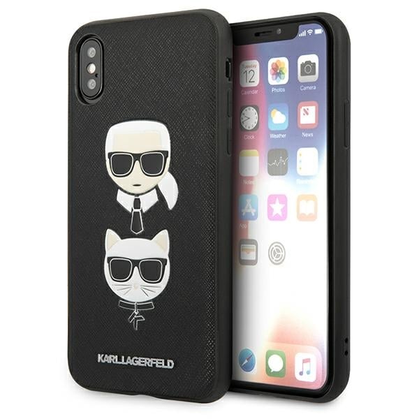 Karl Lagerfeld Saffiano Ikonik Karl&Choupette Head Back Cover Δερματίνης / Πλαστικό / Σιλικόνης Μαύρο (iPhone XS Max)