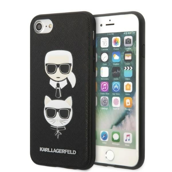 Karl Lagerfeld Saffiano Ikonik Karl&Choupette Head Back Cover Δερματίνης / Πλαστικό / Σιλικόνης Μαύρο (iPhone SE 2022/2020)