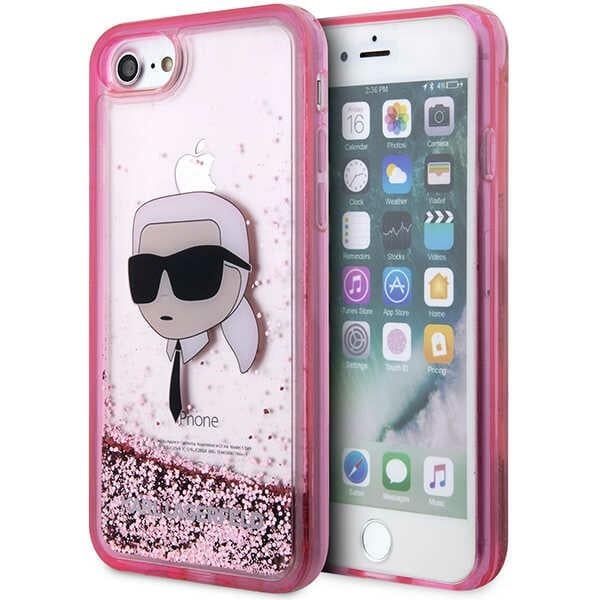 Karl Lagerfeld Glitter Karl Head Back Cover Πλαστικό / Σιλικόνης Ροζ (iPhone SE 2022/2020)