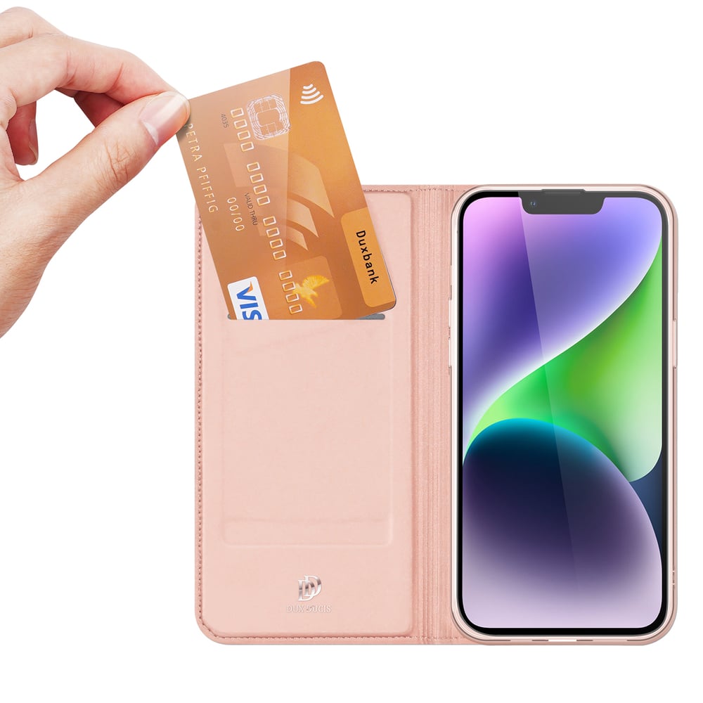 Dux Ducis Skin Pro Wallet Δερματίνης / Σιλικόνης / Δερμάτινο Ροζ (iPhone 15 Plus)