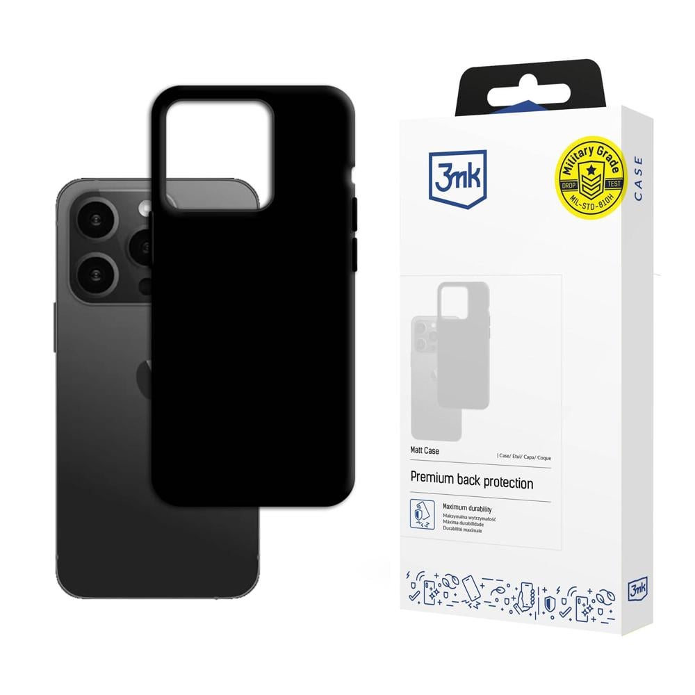 3MK Matt Back Cover Σιλικόνης / Tempered Glass Μαύρο (iPhone 15 Pro Max)