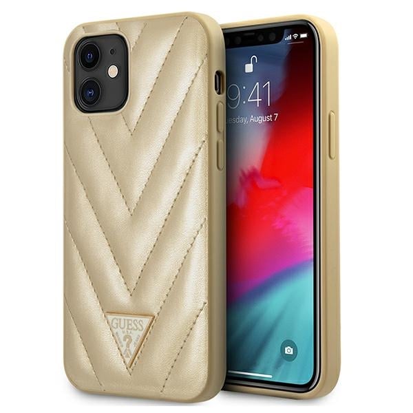 Guess V Quilted Back Cover Πλαστικό Χρυσό (iPhone 12 mini)