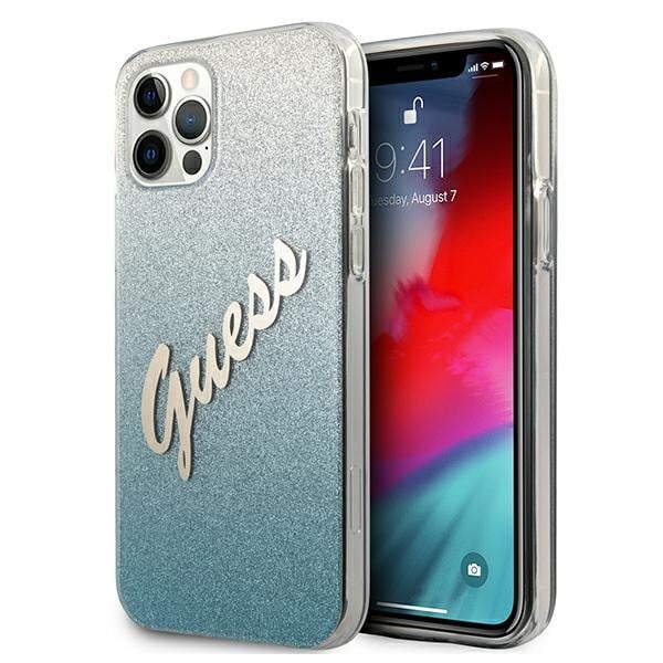 Guess Glitter Gradient Script Back Cover Πλαστικό Μπλε (iPhone 12 Pro Max)