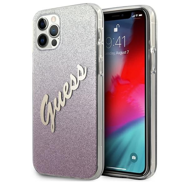 Guess Glitter Gradient Script Back Cover Πλαστικό Ροζ (iPhone 12 Pro Max)