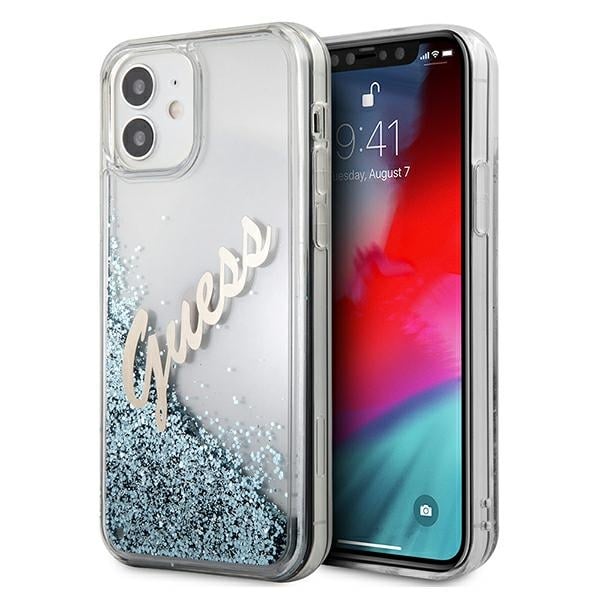 Guess Glitter Vintage Script Back Cover Πλαστικό Μπλε (iPhone 12 mini)