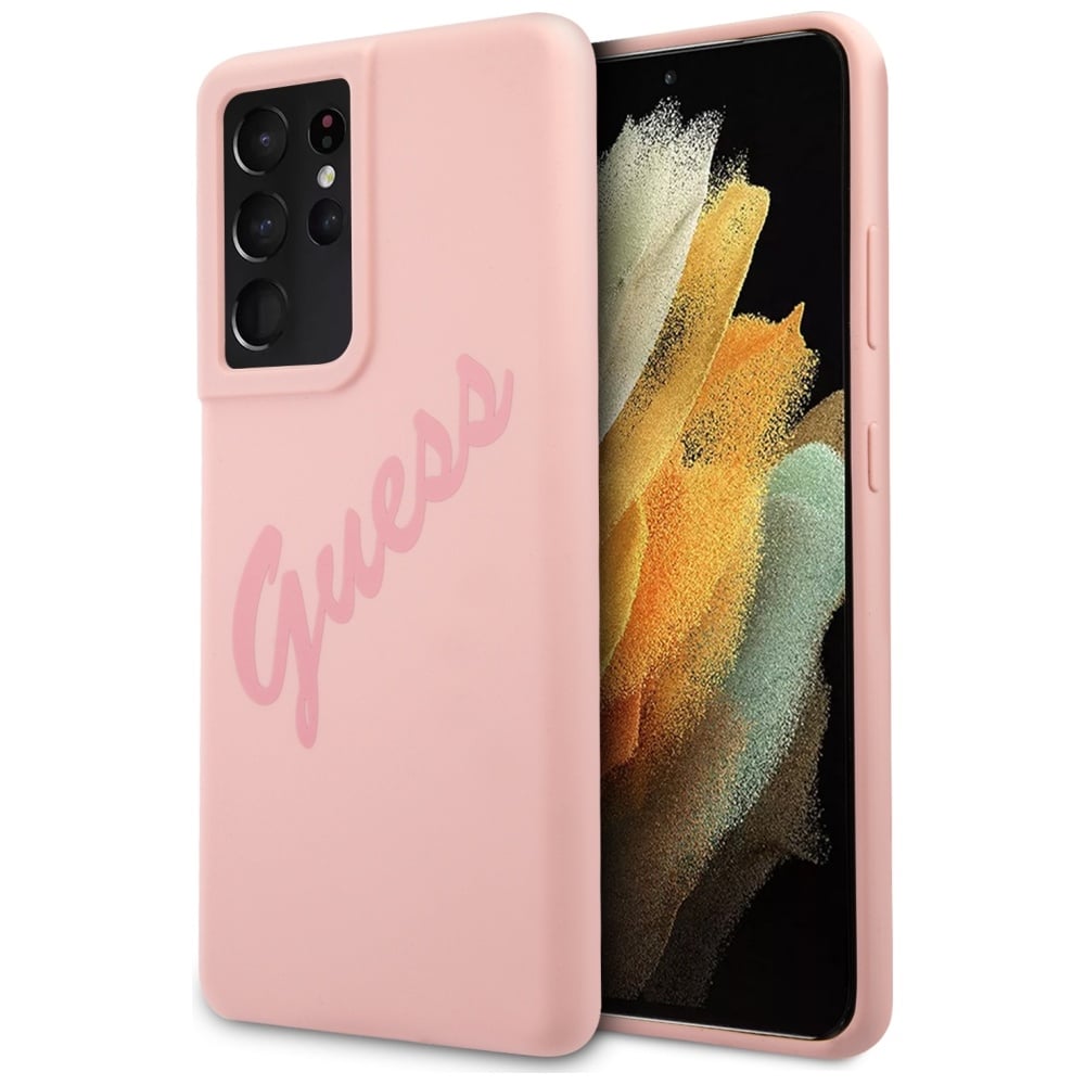 Guess Vintage Script Back Cover Σιλικόνης Ροζ (Galaxy S21 Ultra 5G)