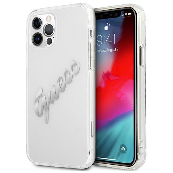 Guess Vintage Script Silver Back Cover Πλαστικό Διάφανο (iPhone 12 / 12 Pro)