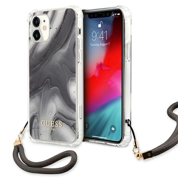 Guess Marble Back Cover Πλαστικό με Λουράκι Γκρι (iPhone 12 mini)