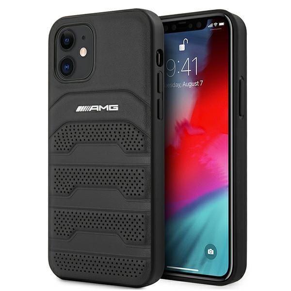Mercedes-Benz Leather Debossed Lines Back Cover Δερμάτινο Μαύρο (iPhone 12 mini)