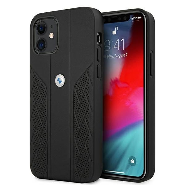 BMW Leather Curve Perforate Back Cover Δερμάτινο / Πλαστικό Μαύρο (iPhone 12 mini)
