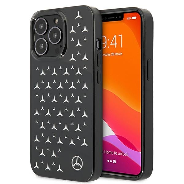 Mercedes-Benz Silver Stars Pattern Back Cover Πλαστικό Μαύρο (iPhone 13 Pro)