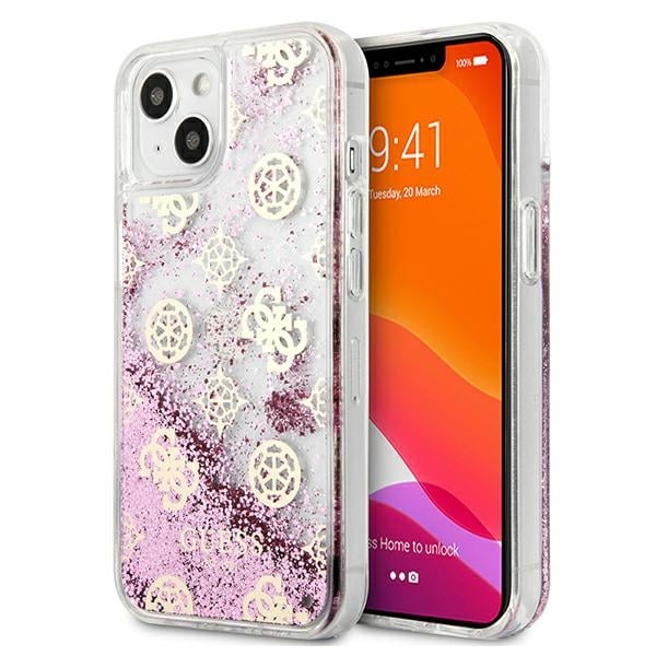 Guess Peony Liquid Glitter Back Cover Πλαστικό Ροζ (iPhone 13 mini)