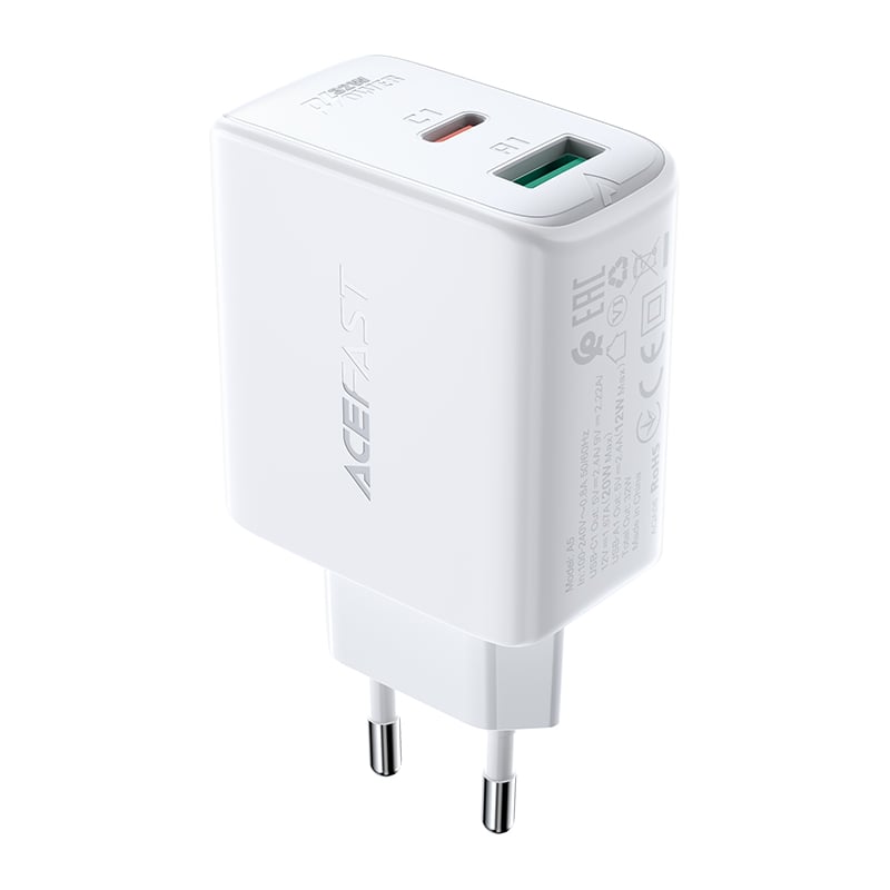 Acefast Φορτιστής Χωρίς Καλώδιο GaN με Θύρα USB-A και Θύρα USB-C 32W Power Delivery / Quick Charge 3.0 Λευκός (A5)