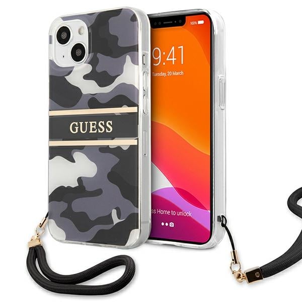 Guess Camo Strap Back Cover Σιλικόνης Μαύρο (iPhone 13 mini)