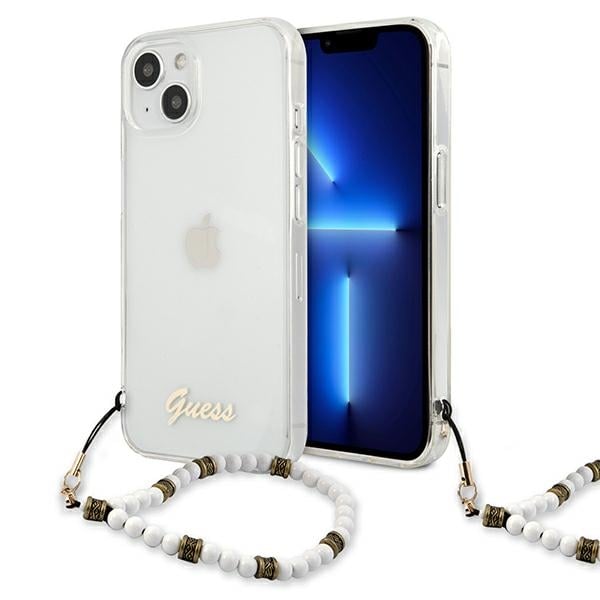 Guess Script Back Cover Πλαστικό Διάφανο/White Pearls (iPhone 13 mini)