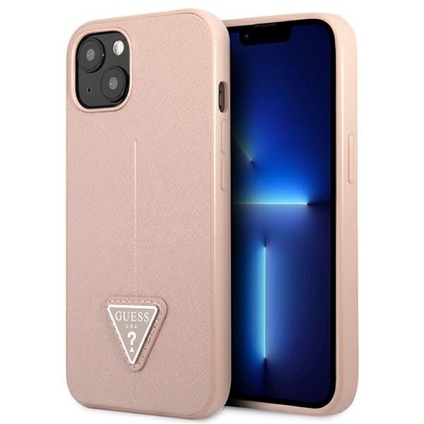 Guess Saffiano Triangle Logo Back Cover Πλαστικό Ροζ (iPhone 13 mini)