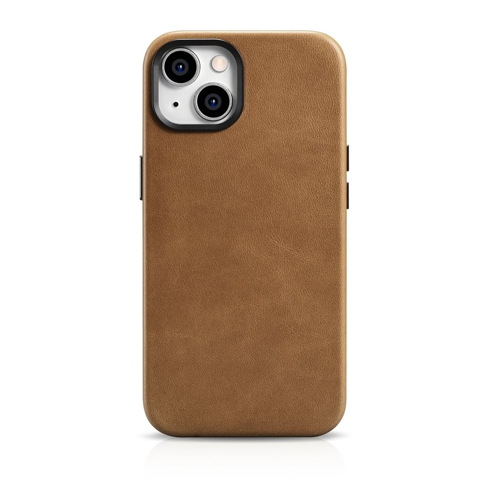 iCarer Oil Wax Premium Leather Back Cover Δερμάτινο Tan (iPhone 14 Plus)