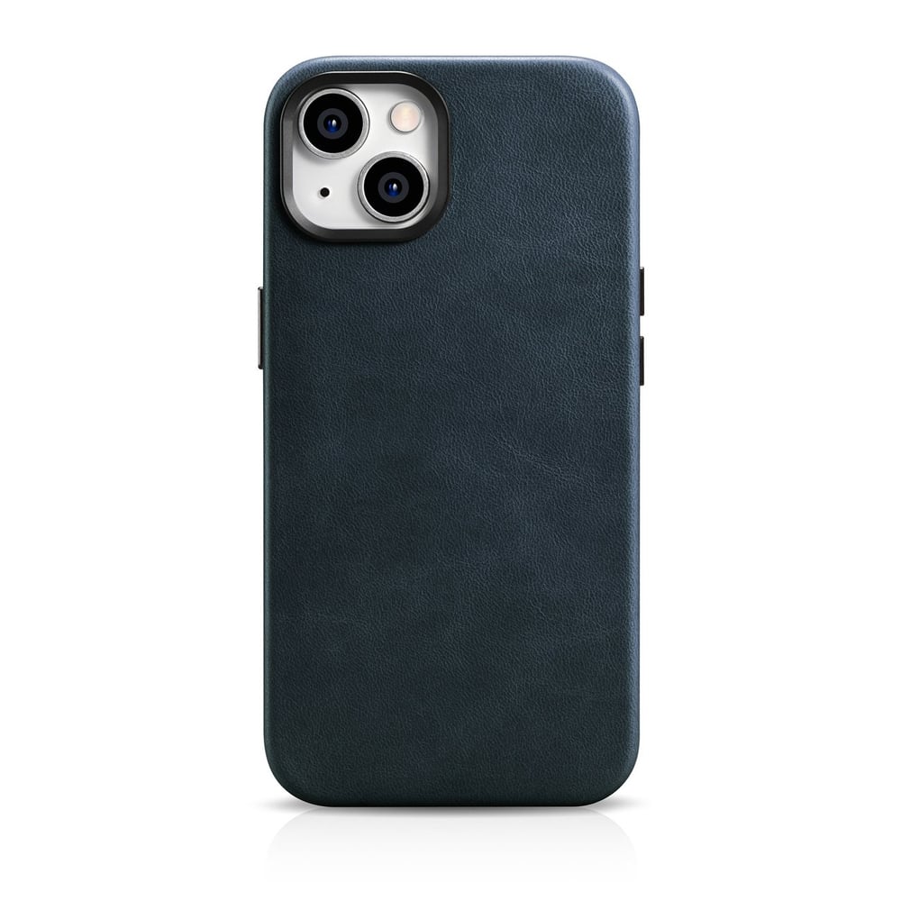 iCarer Oil Wax Premium Leather Back Cover Δερμάτινο Dark Blue (iPhone 14 Plus)