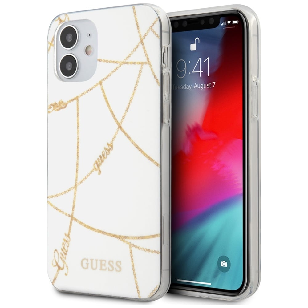 Guess Gold Chain Collection Back Cover Πλαστικό Λευκό (iPhone 12 mini)