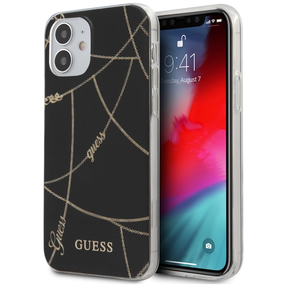 Guess Gold Chain Collection Back Cover Πλαστικό Μαύρο (iPhone 12 mini)