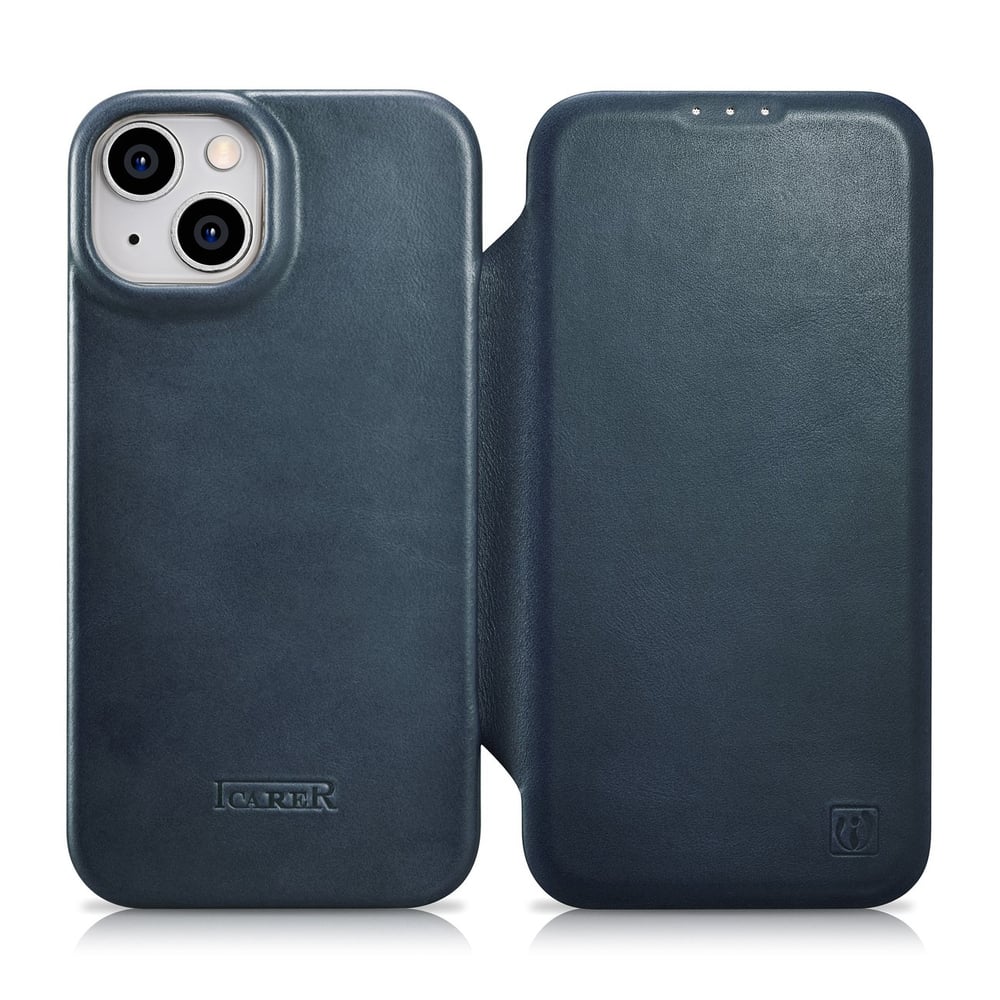 iCarer CE Oil Wax Premium Leather Book Δερμάτινο Μπλε (iPhone 14 Plus)