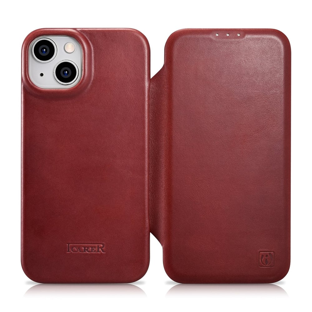 iCarer CE Oil Wax Premium Leather Folio Book Δερμάτινο Κόκκινο (iPhone 14 Plus)