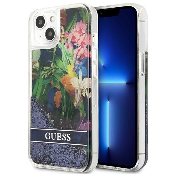 Guess Flower Liquid Glitter Back Cover Σιλικόνης Μπλε (iPhone 13 mini)