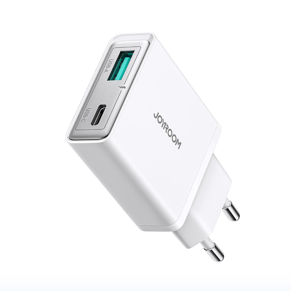Joyroom Φορτιστής με Ενσωματωμένο Καλώδιο με Θύρα USB-A και Θύρα USB-C 20W Power Delivery / Quick Charge 3.0 Λευκός (JR-TCF14)