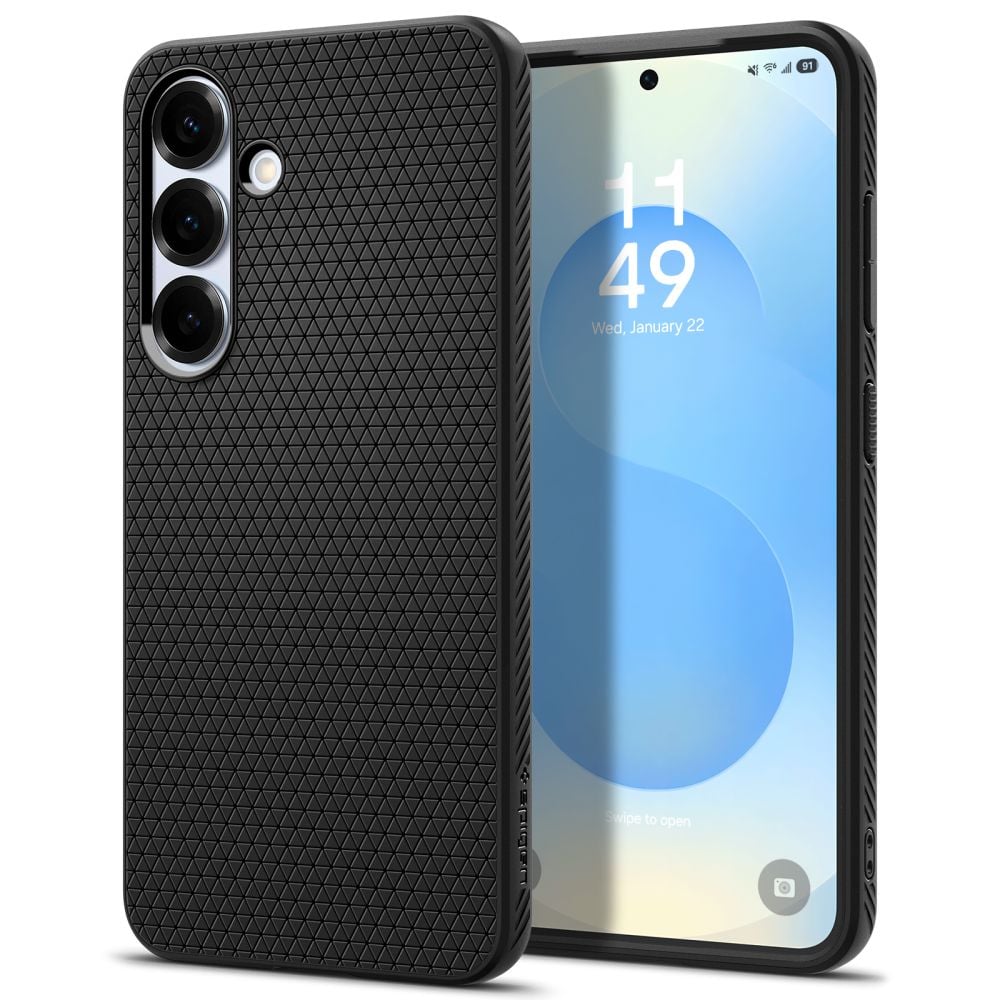 Spigen Liquid Air Back Cover Σιλικόνης Σετ με Τζαμάκι Μαύρο (Galaxy S25)