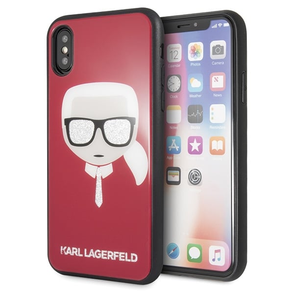Karl Lagerfeld Iconic Glitter Karl`s Head Back Cover Πλαστικό Κόκκινο (iPhone X / Xs)
