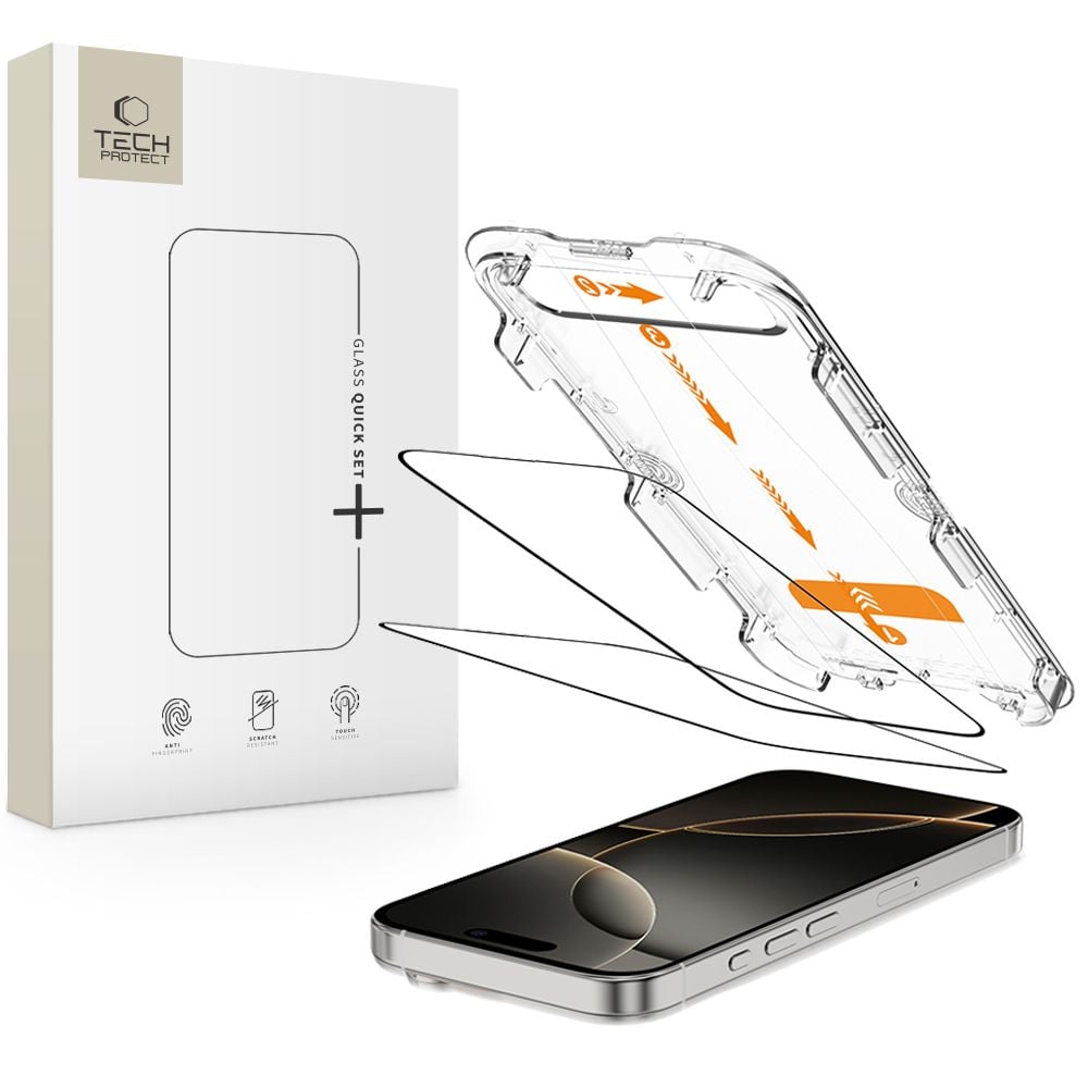 Tech-Protect Quick Set+ Tempered Glass 2τμχ Μαύρο (iPhone 17 / 17 Pro / 16 Pro)