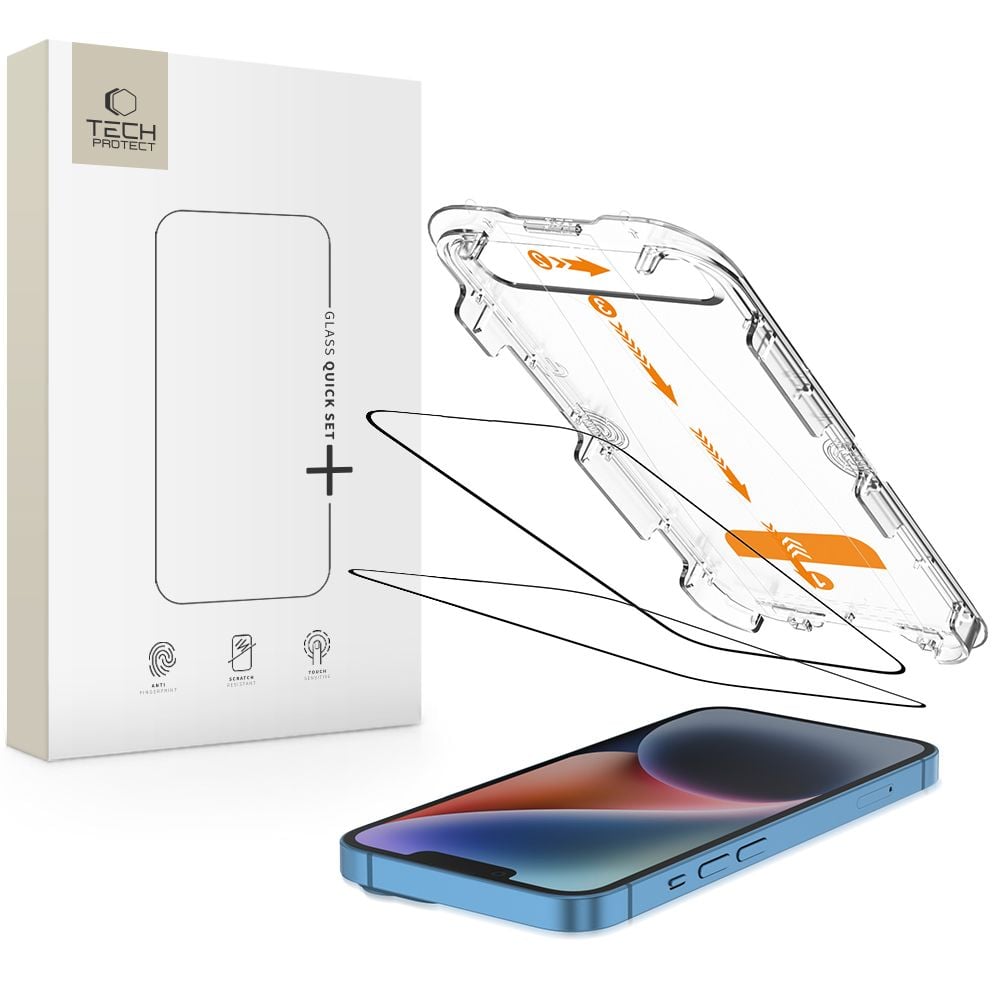 Tech-Protect Quick Set+ Tempered Glass 2τμχ Μαύρο (iPhone 17e / 16e / 14 / 13 / 13 Pro)