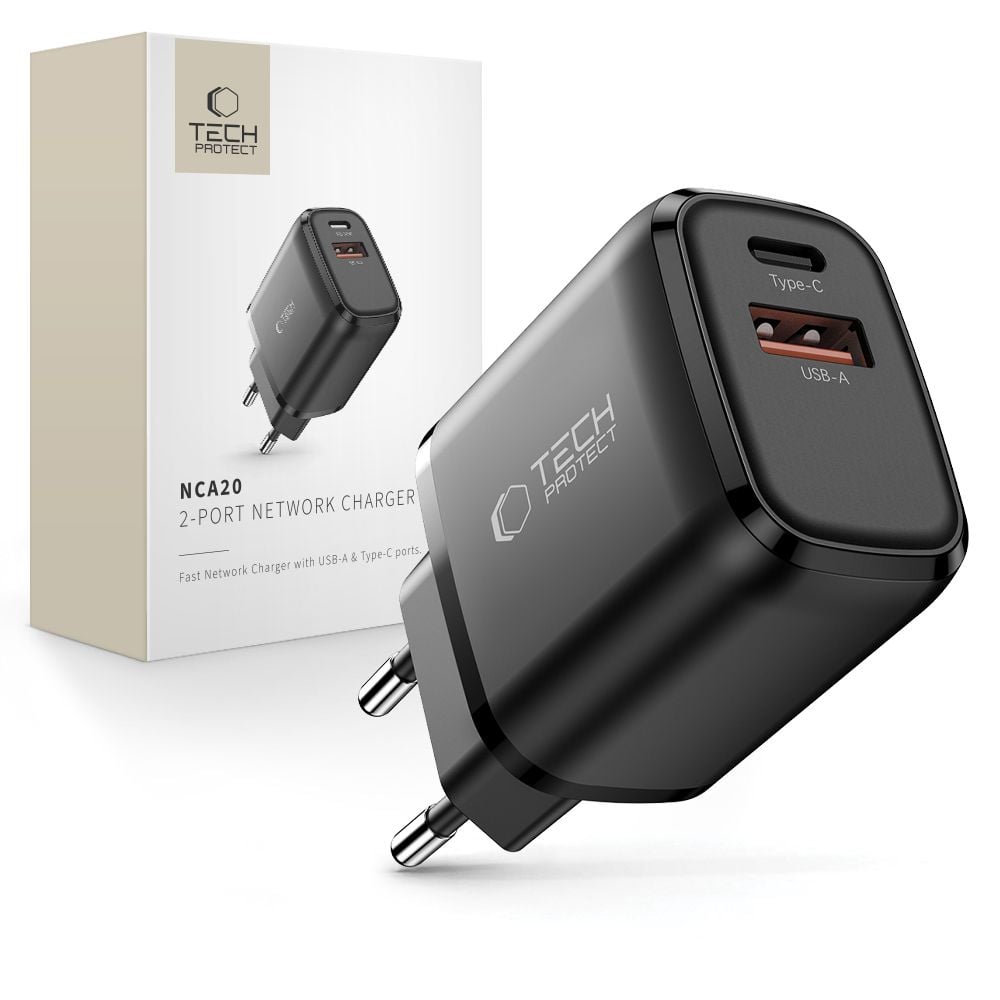 Tech-Protect Φορτιστής Χωρίς Καλώδιο με Θύρα USB-A και Θύρα USB-C 20W Power Delivery / Quick Charge 3.0 Μαύρος (NCA20)