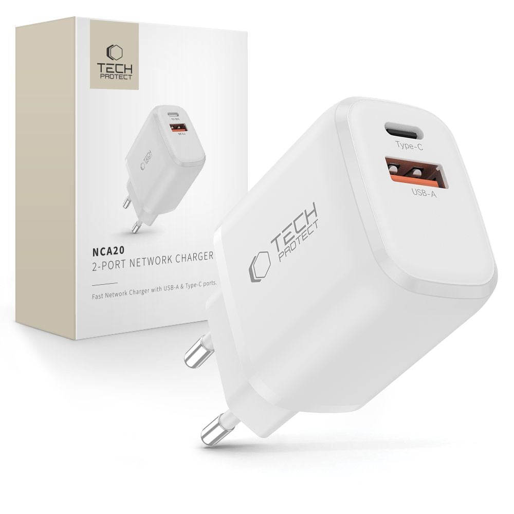 Tech-Protect Φορτιστής Χωρίς Καλώδιο με Θύρα USB-A και Θύρα USB-C 20W Power Delivery / Quick Charge 3.0 Λευκός (NCA20)