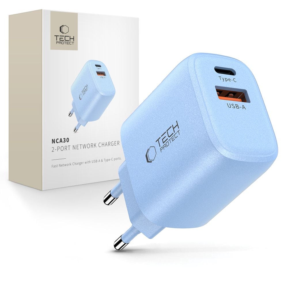 Tech-Protect Φορτιστής Χωρίς Καλώδιο με Θύρα USB-A και Θύρα USB-C 30W Power Delivery / Quick Charge 3.0 Μπλε (NCA30)
